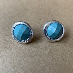 Silver studs with blue enamel stone